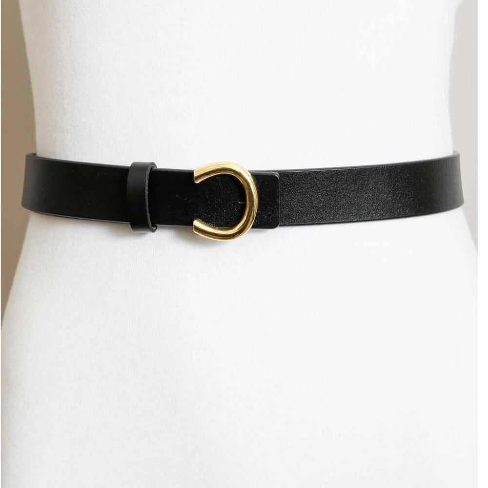 Minimalist Leather Gold Horseshoe Belt – Black